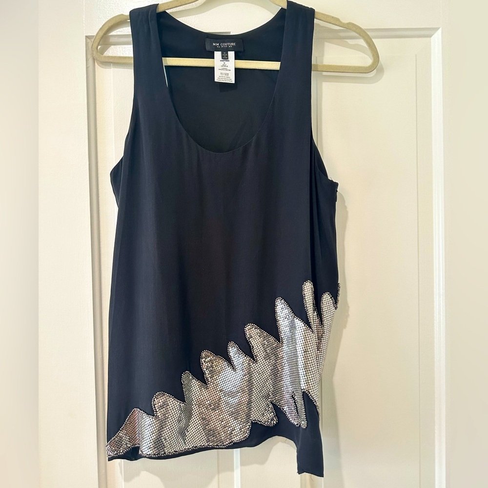 MM Couture by Miss Me black and silver sequin top silk blouse
